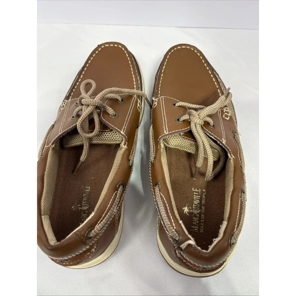 Margaritaville Anchor Men's 9.5 Brown Leather Boat Shoes Casual Nautical Loafers